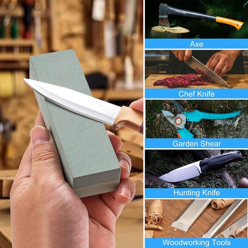 Angerstone Portable Whetstone Knife Sharpening Stone - Outdoor Hunting Knife Sharpener Stone Kit Dual Grit 400/1000 - Pocket Sharpening Stones for Knives with Cowhide Pouch for Bushcraft Camping Field - Image 5